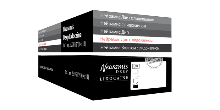На боковых сторонах сертифицированных гелей-имплантатов НЕЙРАМИС NEURAMIS ® также нанесены названия препаратов на русском языке.